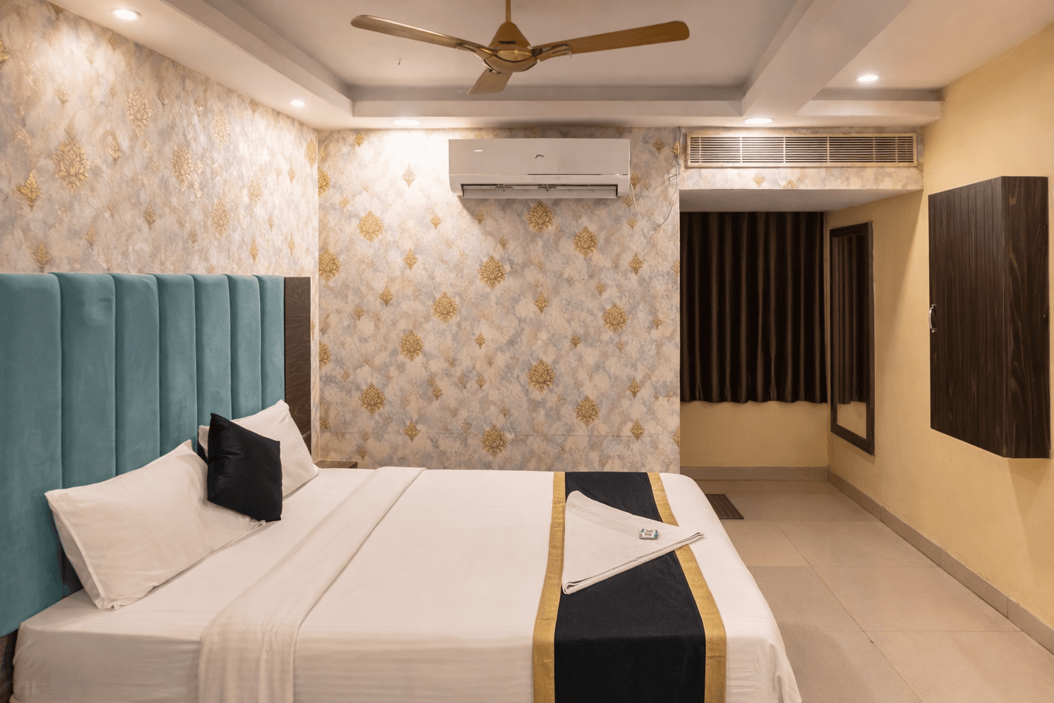 Double occupancy hotel room with spacious layout